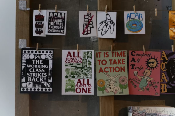 wall of stickers.