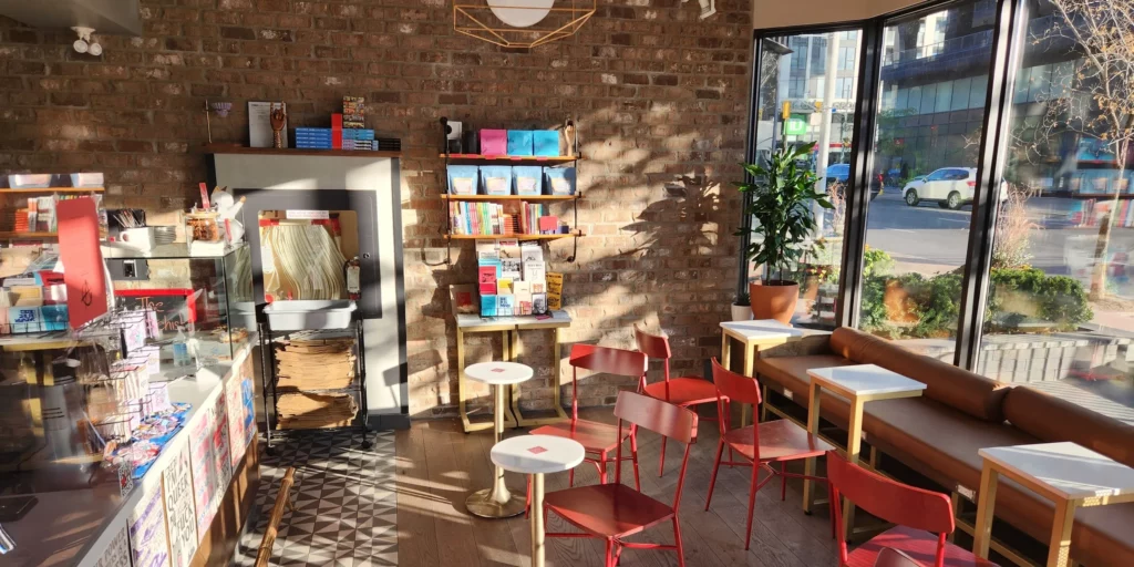 A picture of the interior of the cafe on a sunny day.
